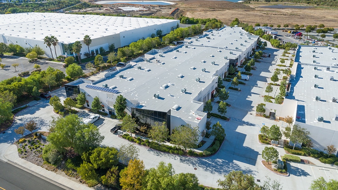 Aerial View Of Industrial Commerce Office Buildings.